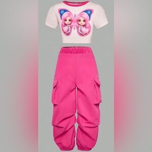 BNIB YOUNG GIRLS 2 pc PRINT TSHIRT AND PINK JOGGERS COMBO SET 6 Y ADORABLE